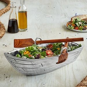 Row Boat Serving Bowl w/Wood Serving Utensils